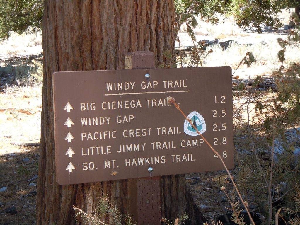Mileage sign for the Windy Gap Trailhead