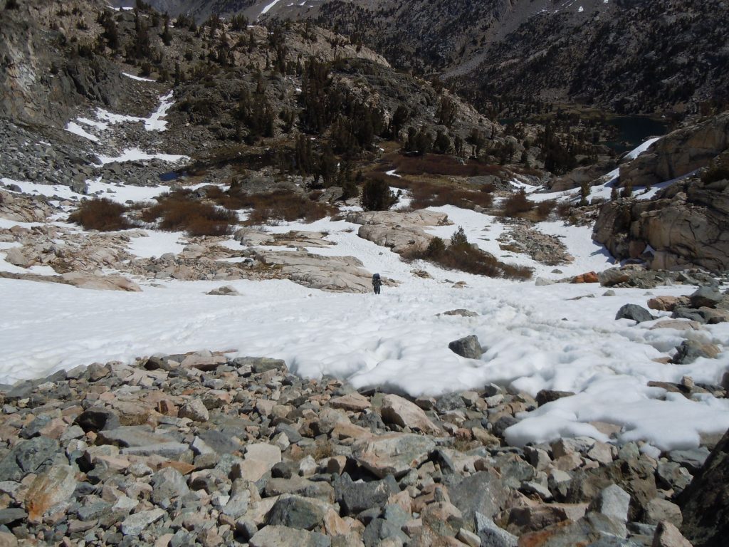 climbing the north face of Glen Pass