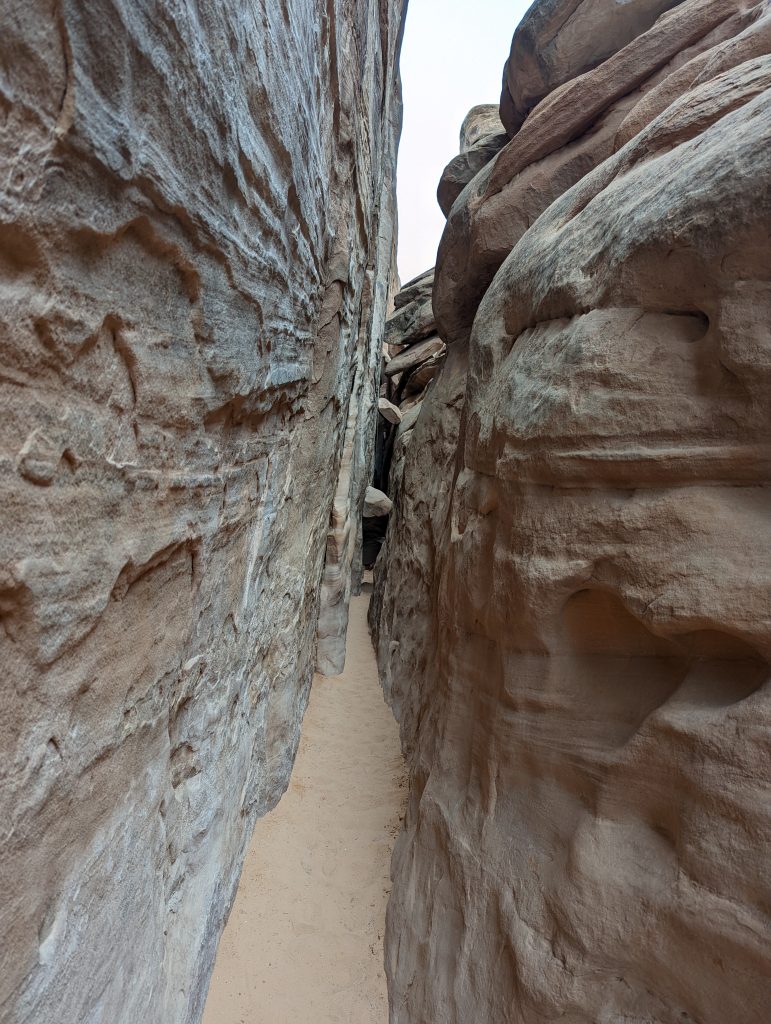 slot canyon at the back of Sand Dune Arch